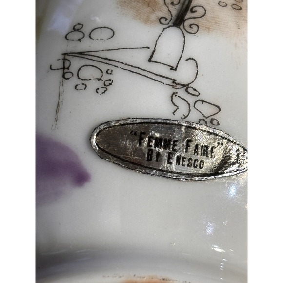 Vintage Enesco Femme Faire Hand Painted Girl Vases Pair Mid Century 6" - Picture 11 of 11